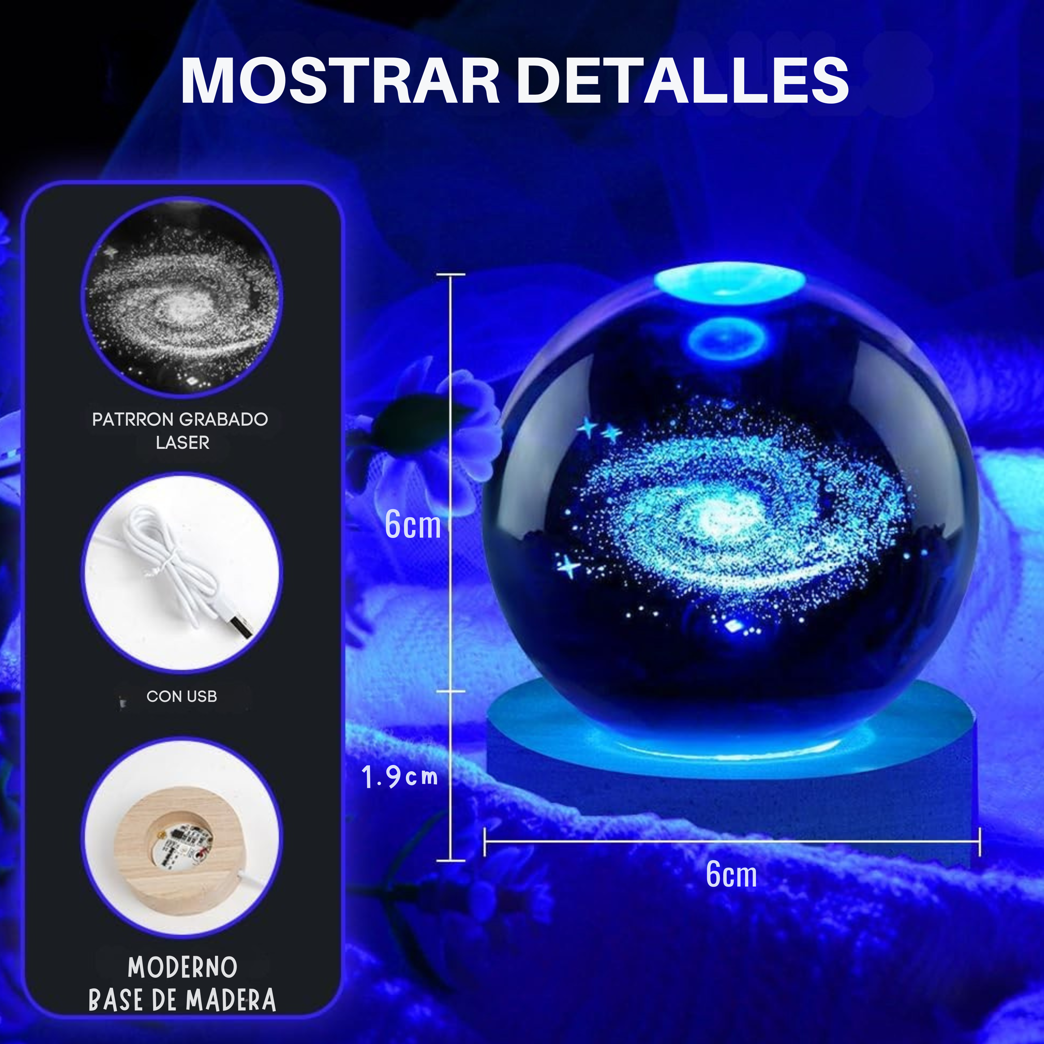 Luz led | Esfera Galaxia de Cristal